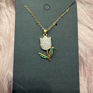 18k Gold plated Tulip Necklace with Crystal Accents